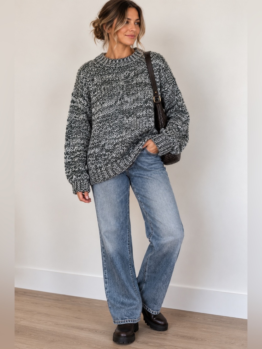 Vintage 90s Driving Force NWT 100% Wool Chunky Marled Sweater L